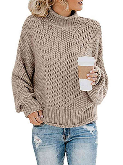 Turtleneck Friend's Coffee Dropped Shoulder Sweater