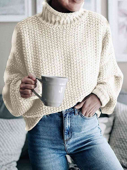 Turtleneck Friend's Coffee Dropped Shoulder Sweater