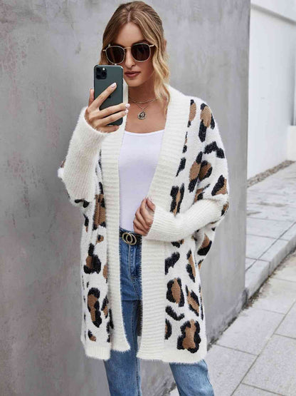 White Brown Animal pattern Contrast Leopard Pattern Sands Fuzzy Cardigan