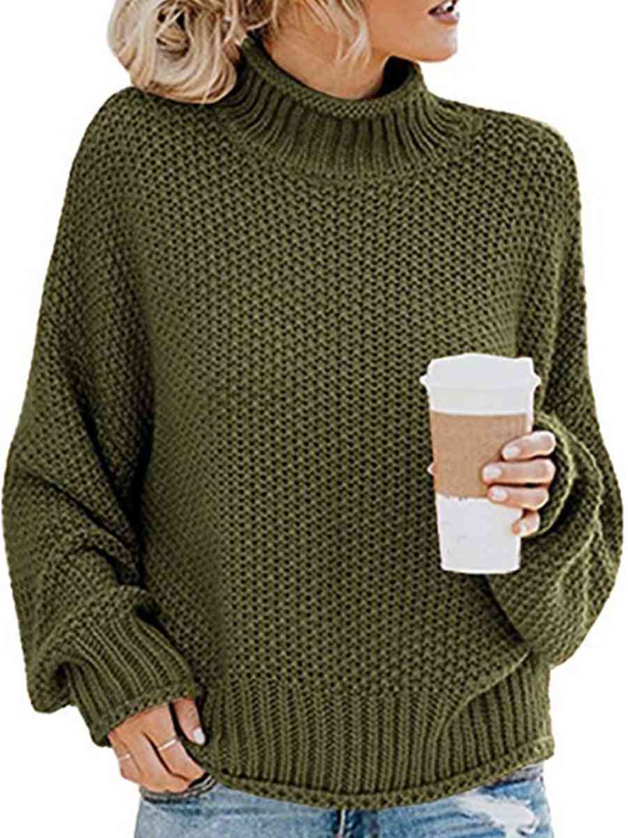 Turtleneck Friend's Coffee Dropped Shoulder Sweater