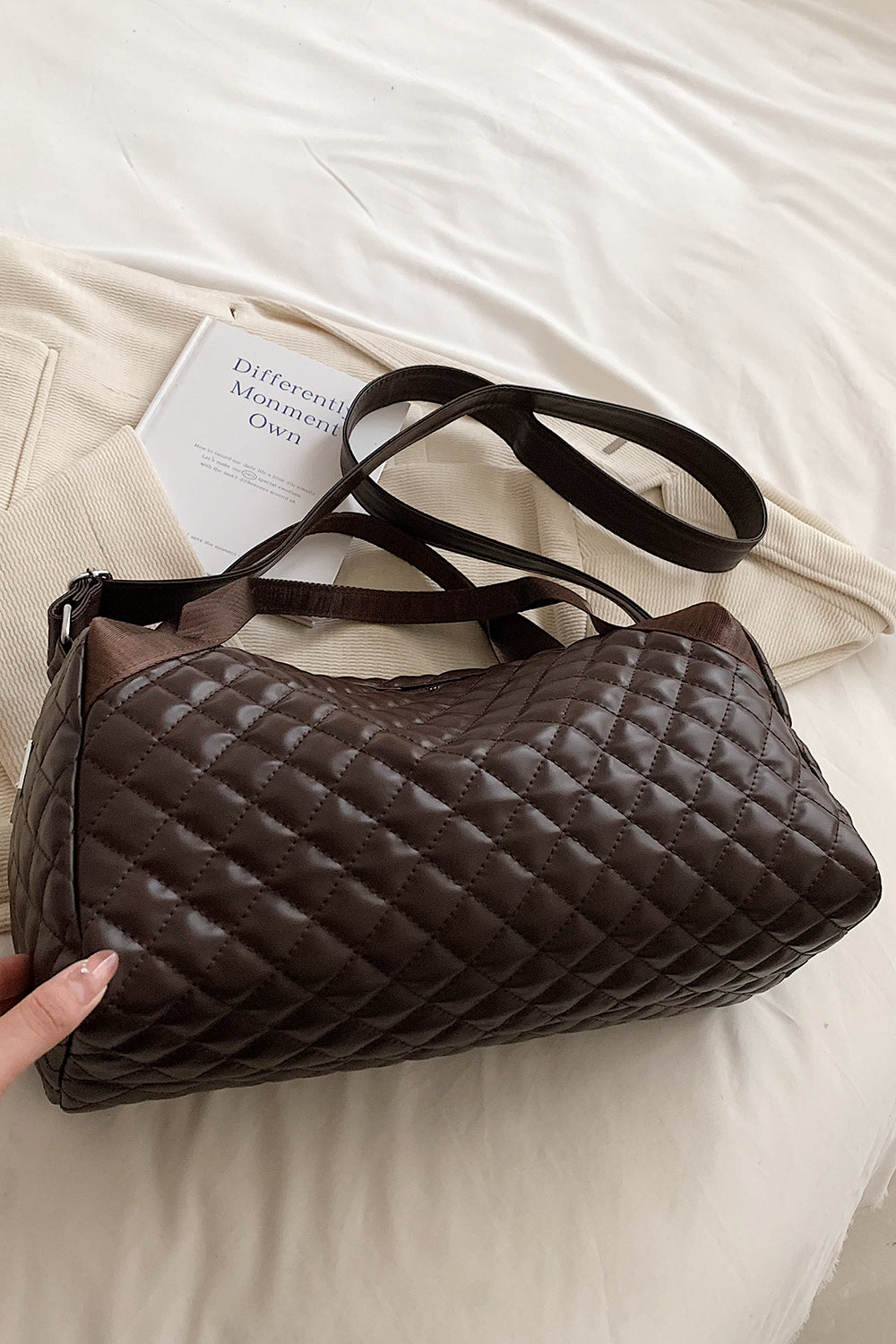 Embossing Chocolate Brown Travel and Baby bag Large PU Leather Handbag
