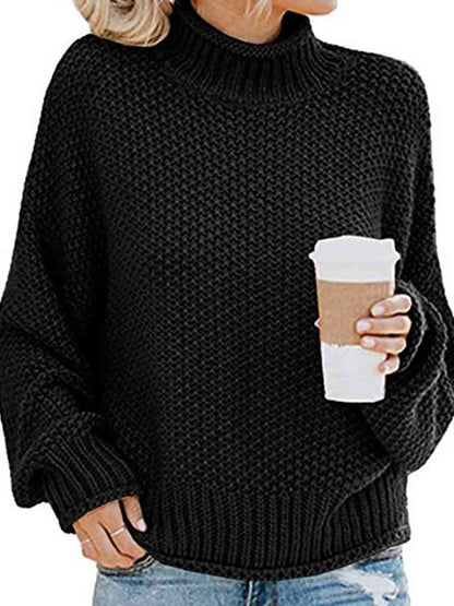 Turtleneck Friend's Coffee Dropped Shoulder Sweater