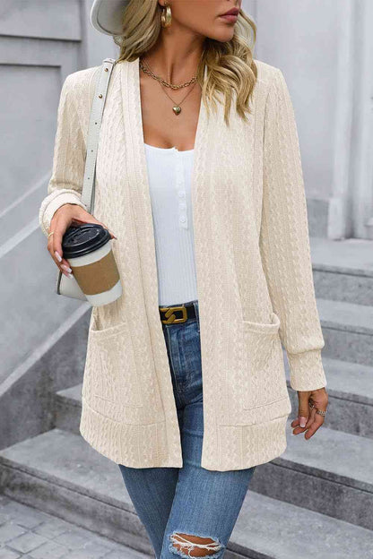 Tiny Basic Cable-Knit Long Sleeve Cardigan with Pocket