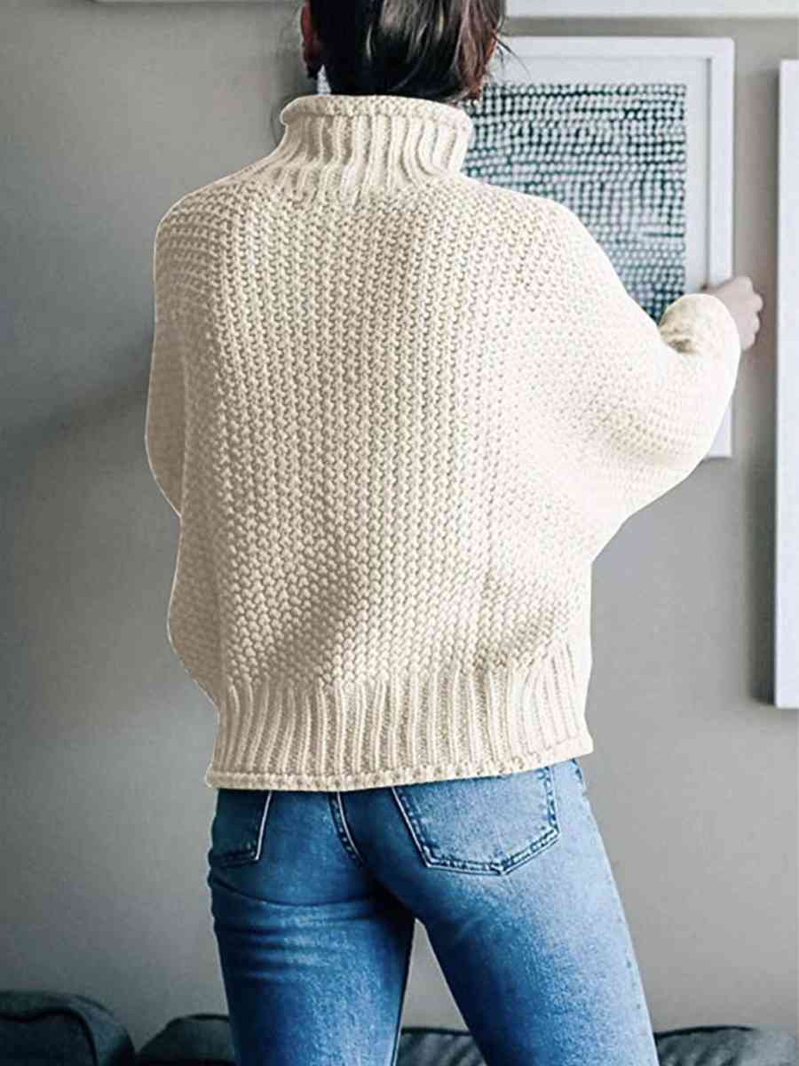 Turtleneck Friend's Coffee Dropped Shoulder Sweater