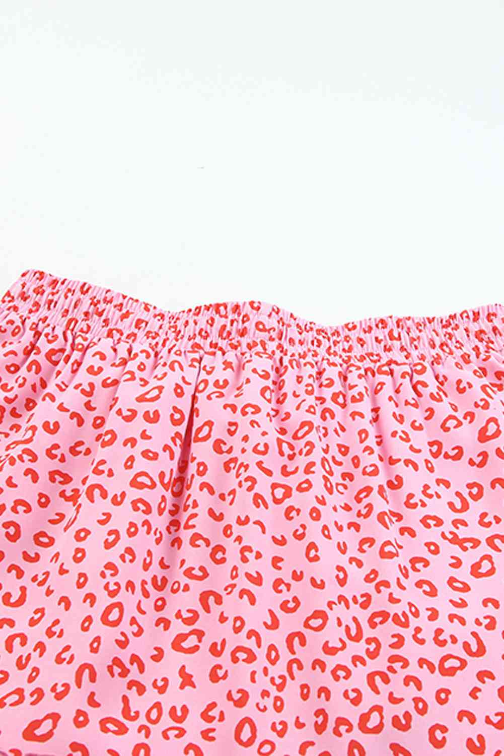 Tiny Leopard Drawstring coral Pink Waist Frill Trim Tiered Skirt