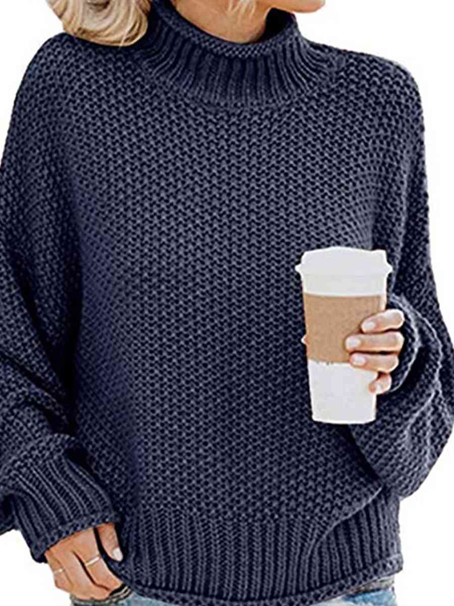 Turtleneck Friend's Coffee Dropped Shoulder Sweater