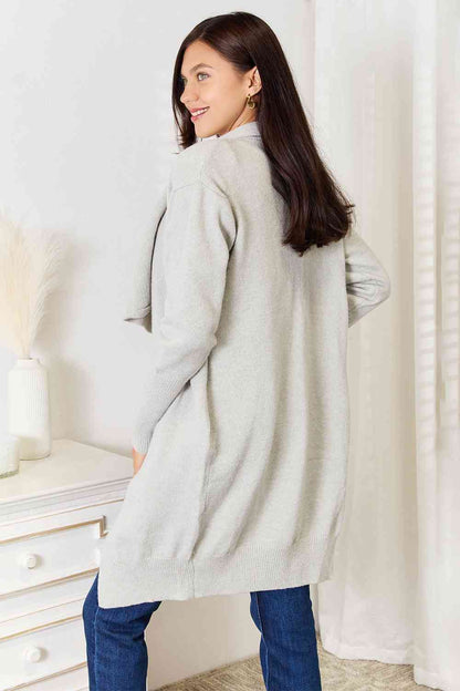 Light Gray Warm Double Take Open Front Duster Cardigan with Pockets