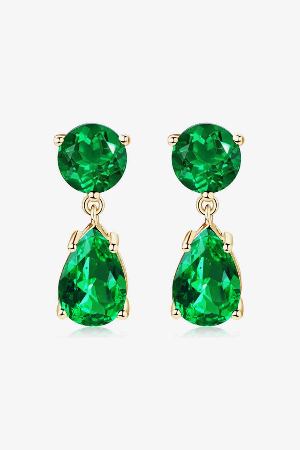 Sap Green Shiny Lab-Grown Emerald Drop Earrings