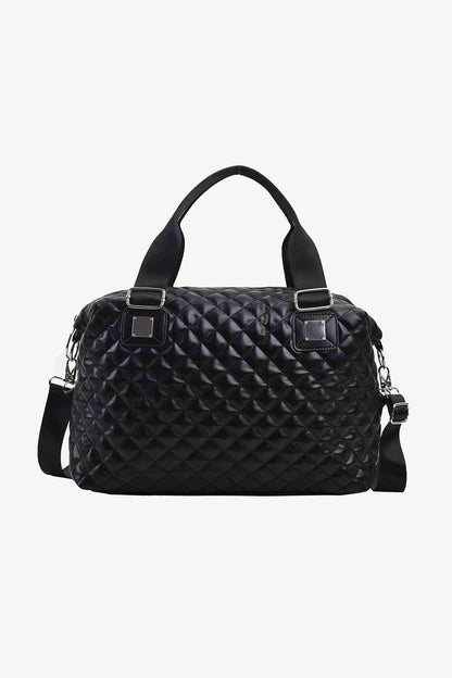 Embossing Squre Metal Button quilted PU Leather Handbag, Black, Brown,Ivory