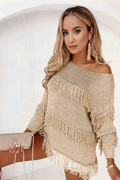 Fringe Detail CaValina Pina Long Sleeve Sweater