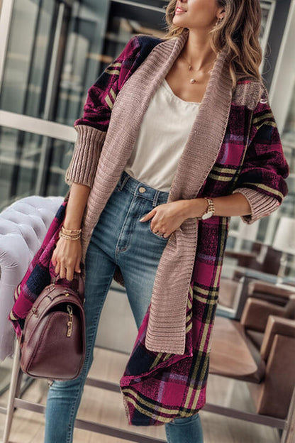 Rare Big Plaid Open Front Long Sleeve Cardigan