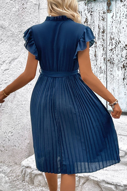 Tie Neck Belted Pleated Dress-few items!