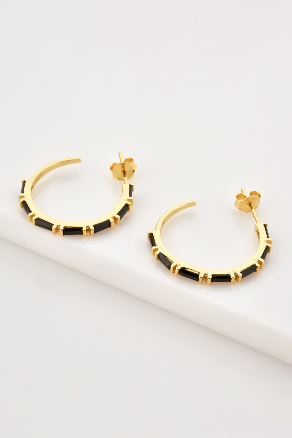 Gold & Black, Green, Bronze Zircon 925 Sterling Silver C-Hoop Earrings