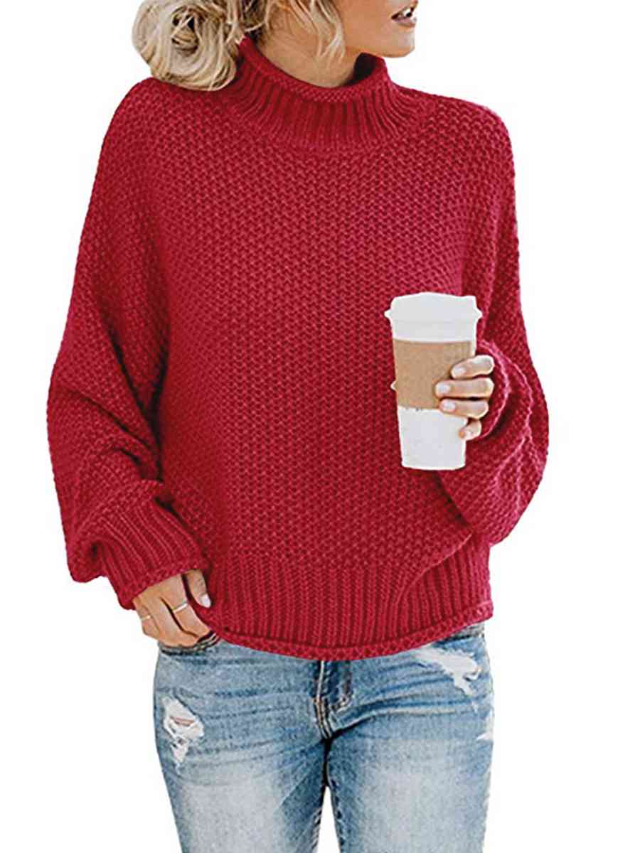 Turtleneck Friend's Coffee Dropped Shoulder Sweater