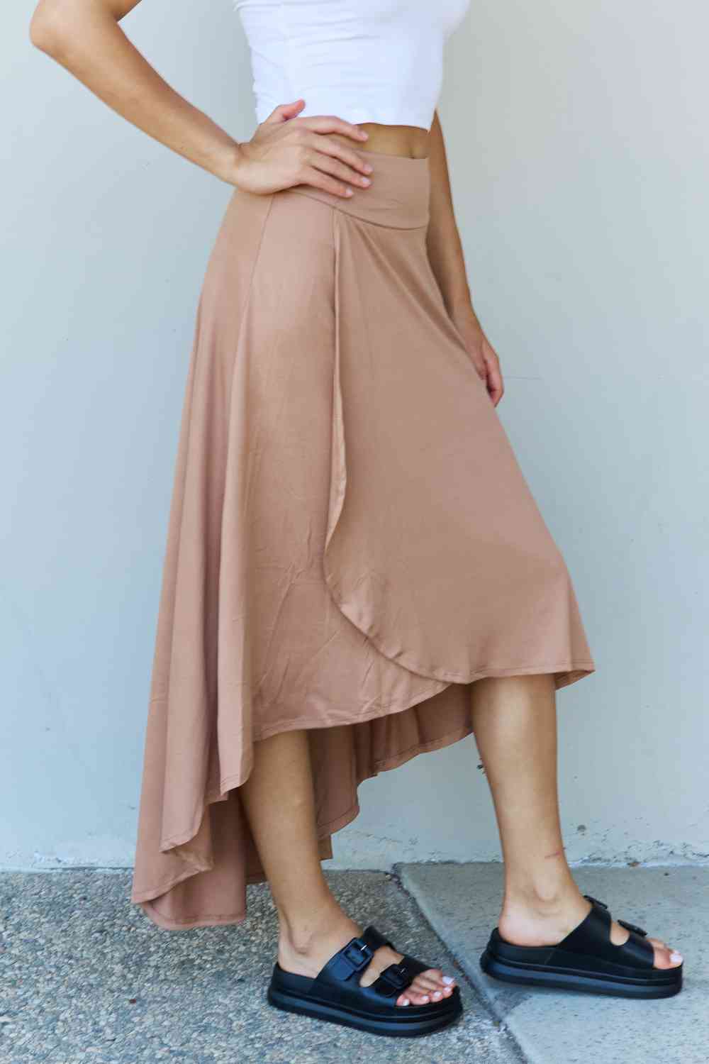 Nine Simple First Choice High Waisted Flare Maxi Skirt in Camel