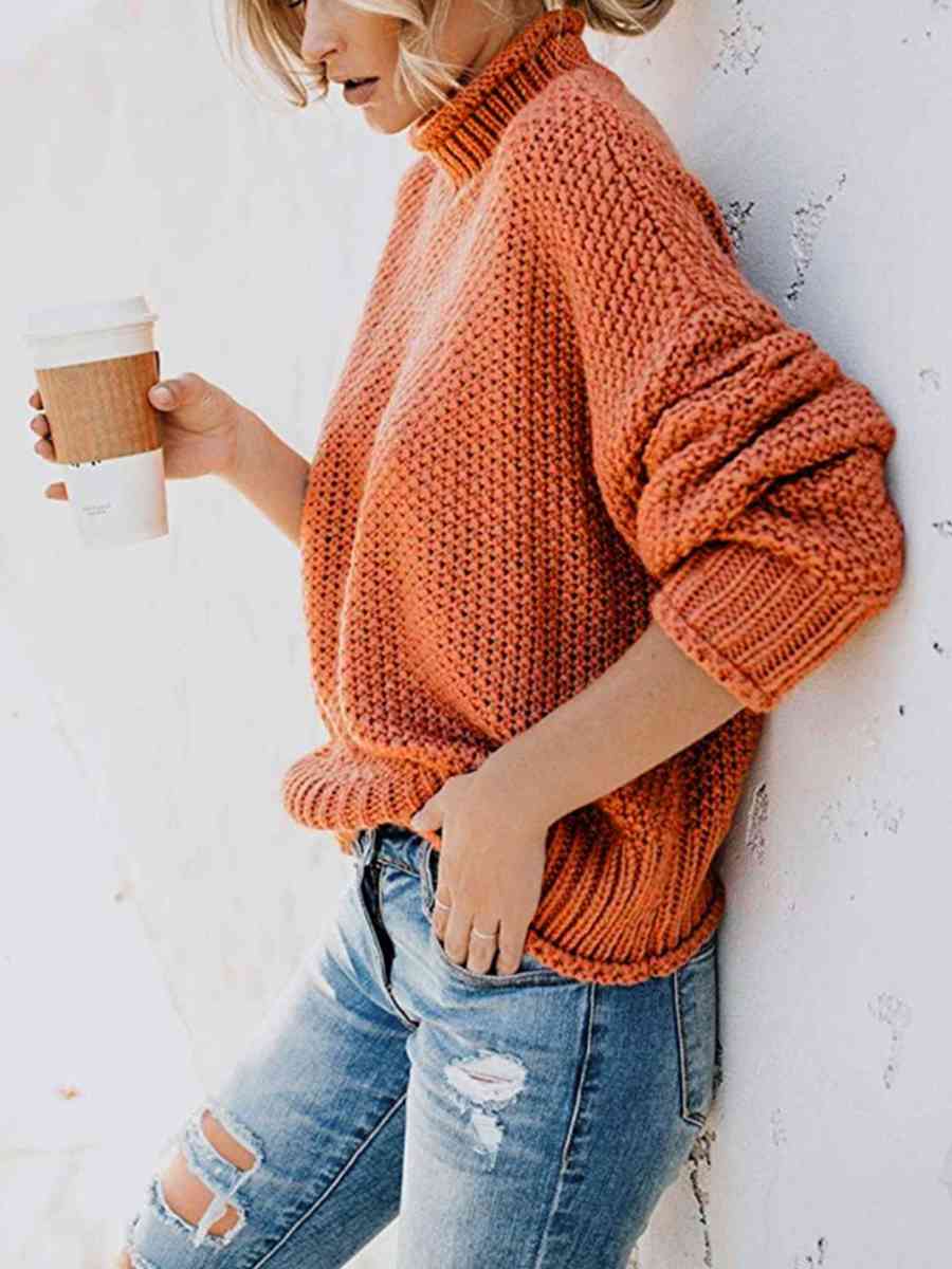 Turtleneck Friend's Coffee Dropped Shoulder Sweater