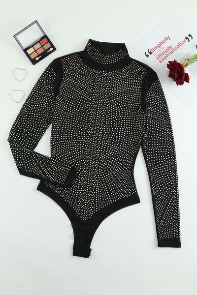 Luxury Empire Byzantine Rhinestone Mock Neck Long Sleeve Bodysuit