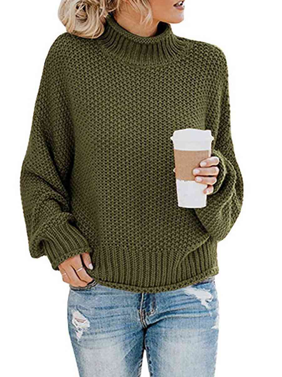 Turtleneck Friend's Coffee Dropped Shoulder Sweater