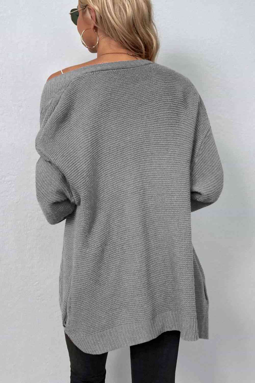 Creamy Basic Cable-Knit Open Front Cardigan with Pockets