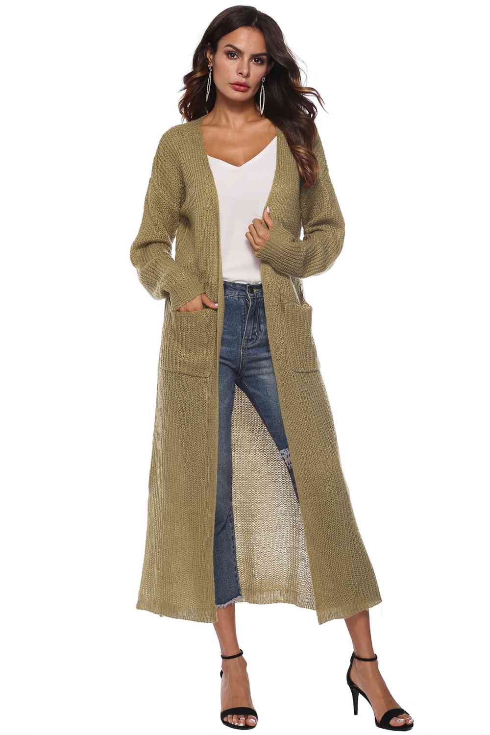 Long Sleeve Stylish Open Front Buttoned Dress Cardigan