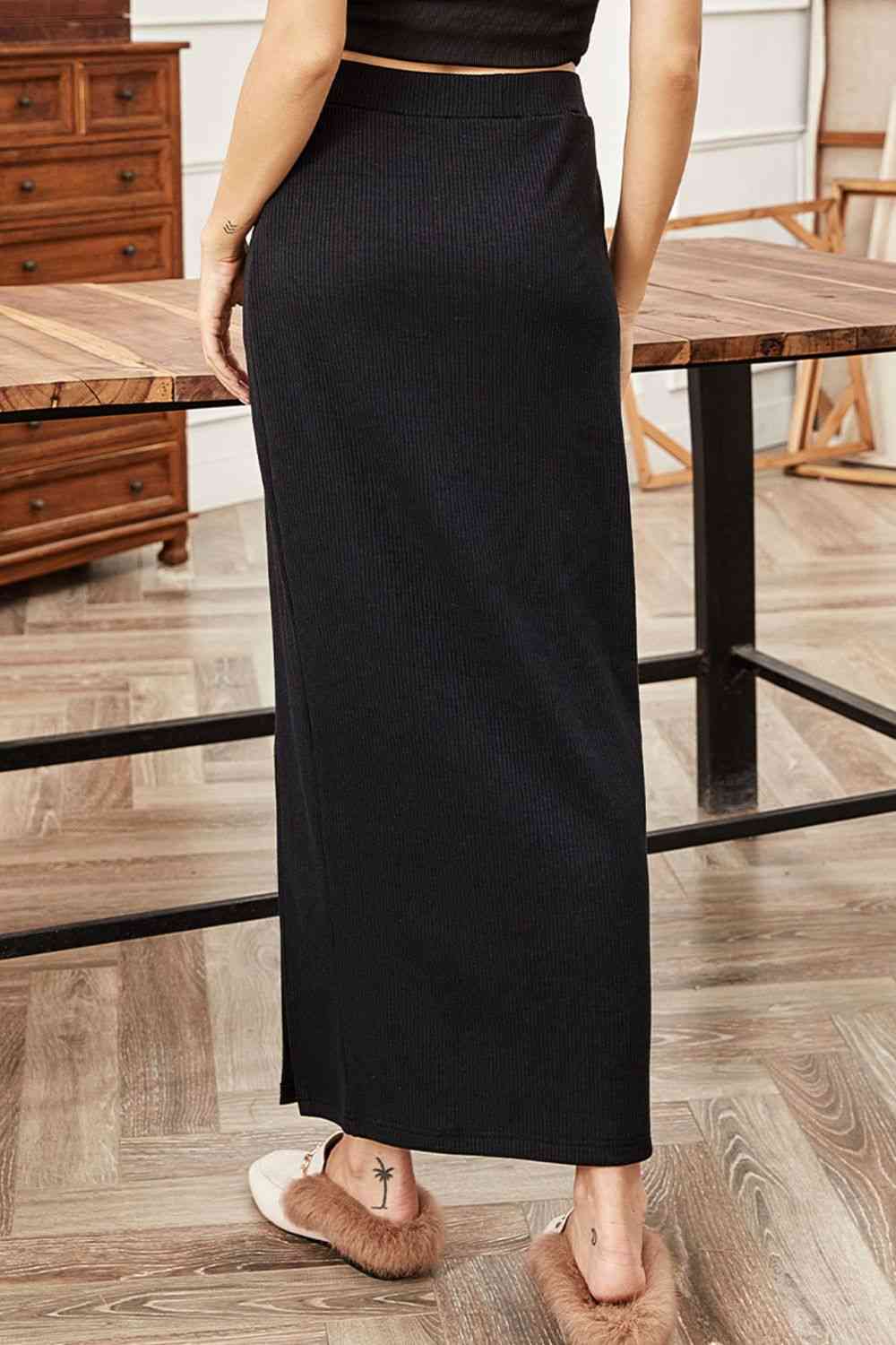 Straight Tall Black Slit Maxi Skirt