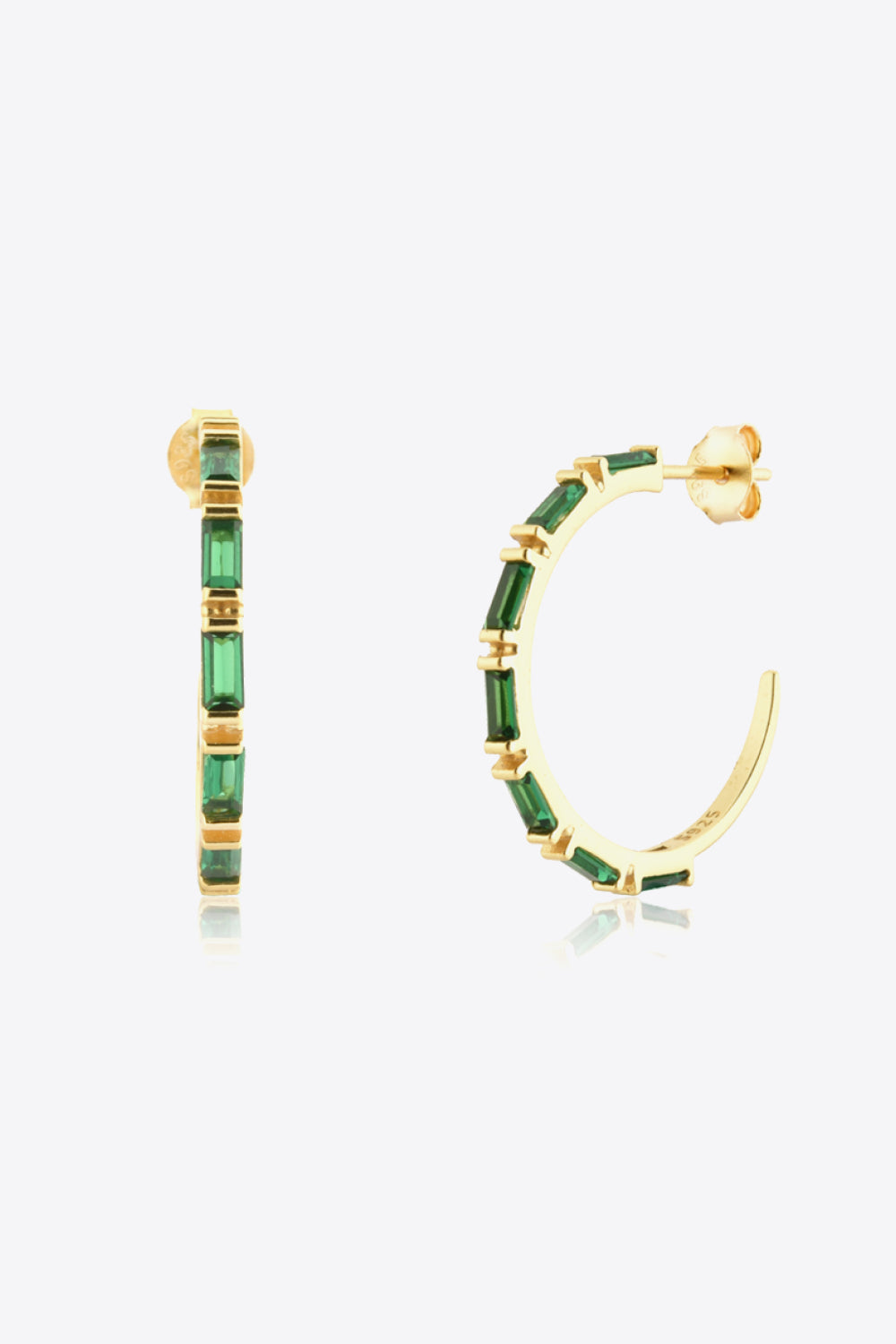 Gold & Black, Green, Bronze Zircon 925 Sterling Silver C-Hoop Earrings