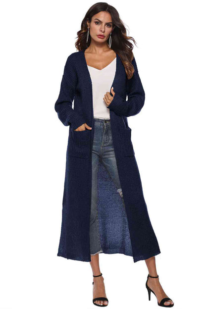 Long Sleeve Stylish Open Front Buttoned Dress Cardigan
