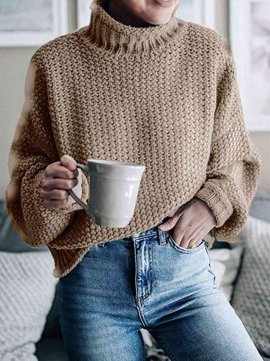 Turtleneck Friend's Coffee Dropped Shoulder Sweater