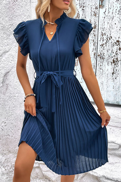 Tie Neck Belted Pleated Dress-few items!