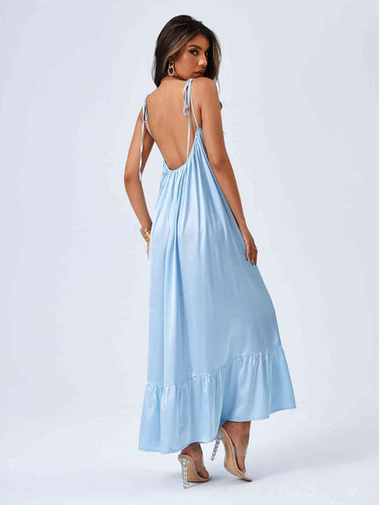 Pastel lounge Dream Flare Tie Shoulder Backless Maxi Light Dress