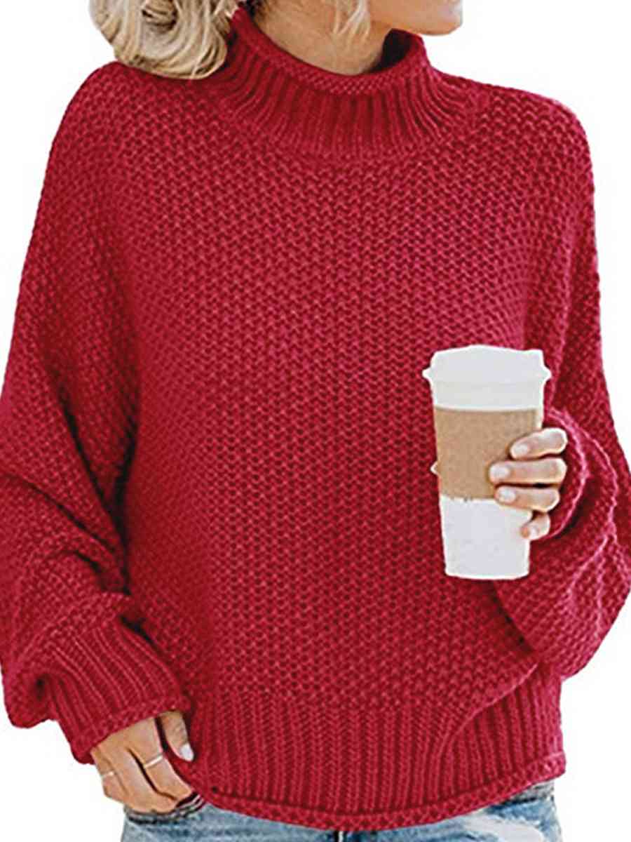 Turtleneck Friend's Coffee Dropped Shoulder Sweater