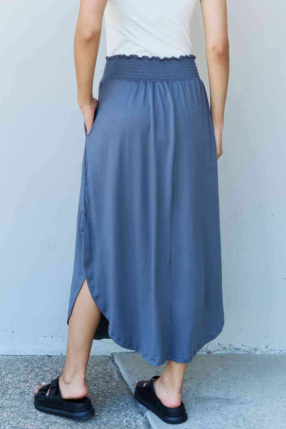 Lounge Easy care Comfort Princess Full Size High Waist Scoop Hem Maxi Skirt in Dusty Blue