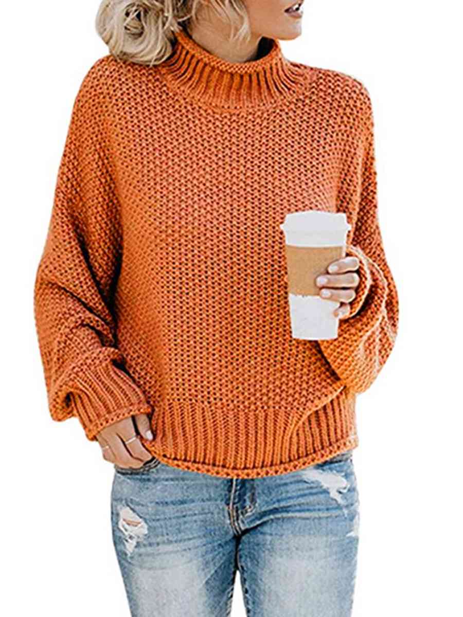 Turtleneck Friend's Coffee Dropped Shoulder Sweater