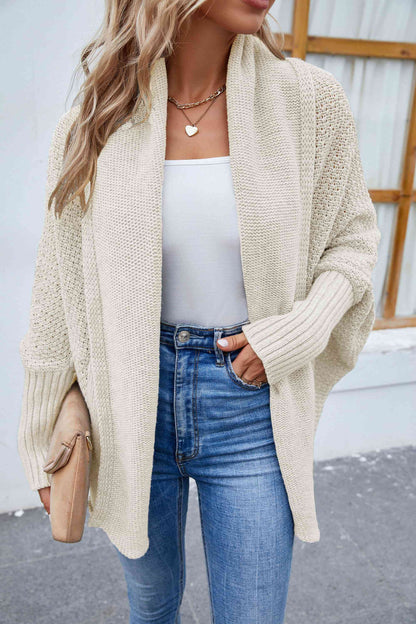 Deep Double Layered Shoulder Feeling Open Front Long Sleeve Cardigan