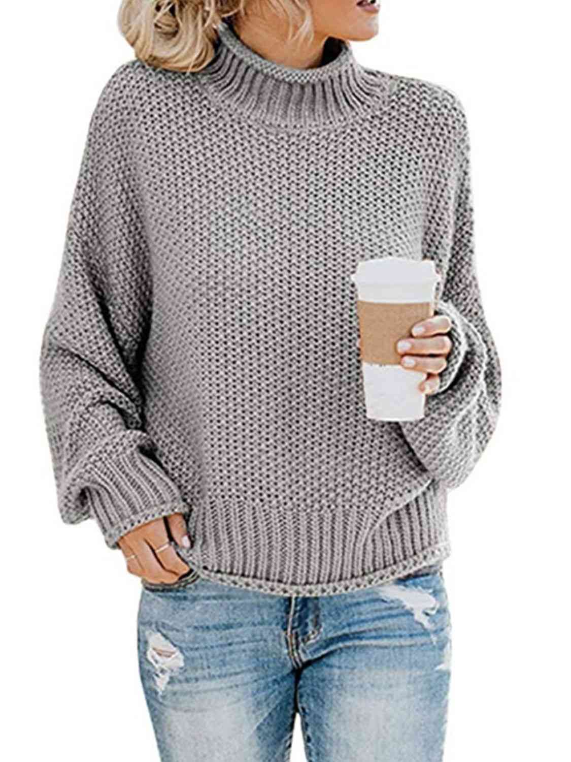 Turtleneck Friend's Coffee Dropped Shoulder Sweater