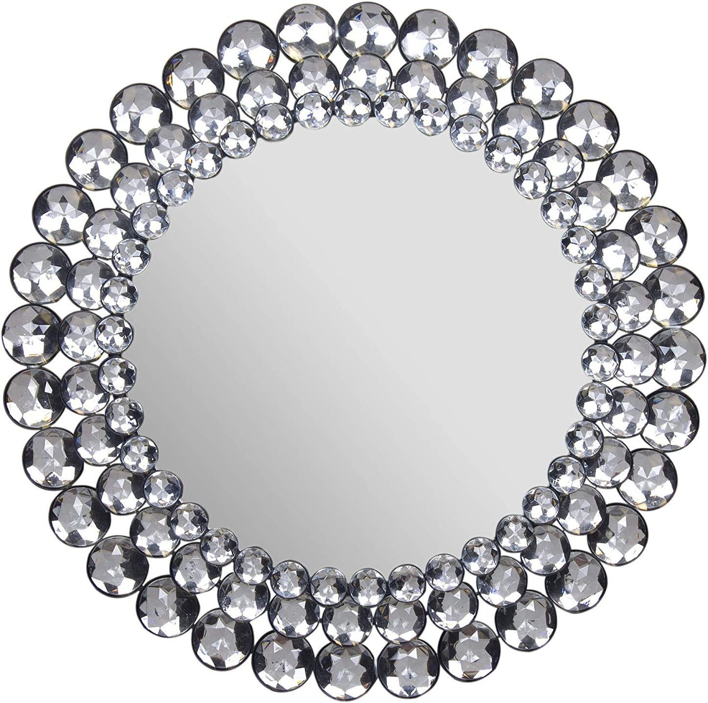 Crystal Silver Round Jeweled Mirror, 24"