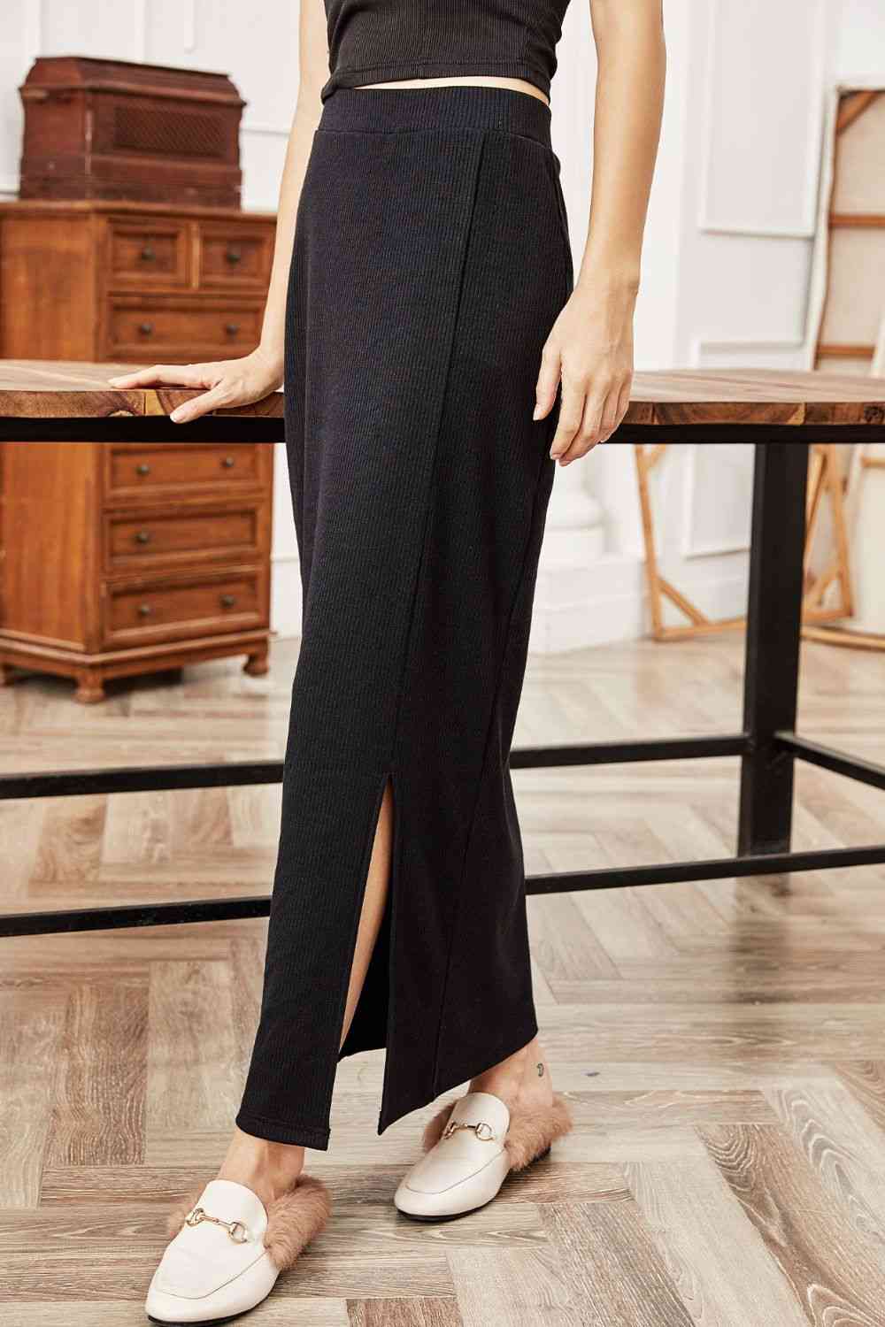 Straight Tall Black Slit Maxi Skirt