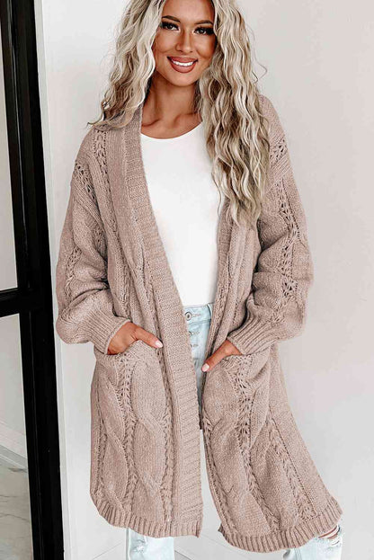 Creamy Soft Easy Calm Cable-Knit Dropped Shoulder Cardigan