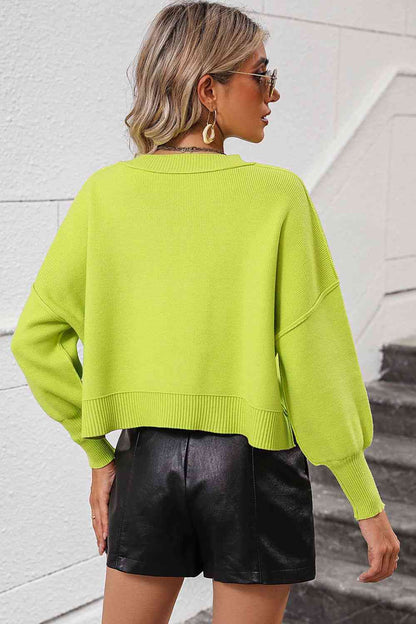 Round Neck Neon Urban CityDropped Shoulder Pullover Sweater