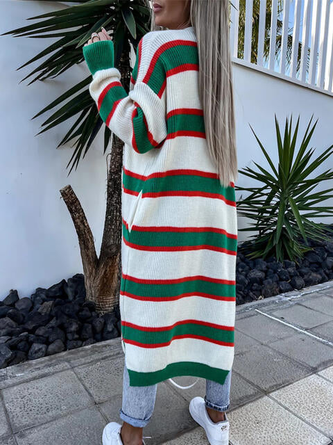 Bold Striped Horizon Open Front Longline Cardigan