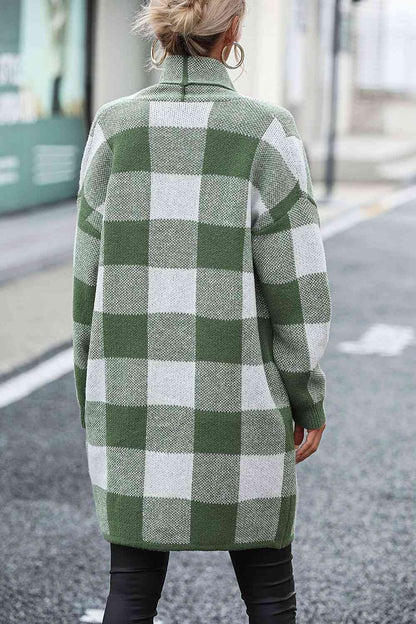 Big Plaid Dropped Shoulder Cardigan with Pocket