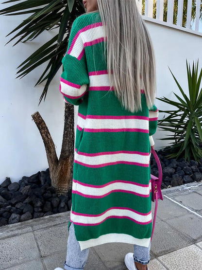 Bold Striped Horizon Open Front Longline Cardigan