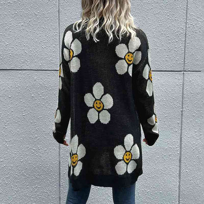 Floral Big Daisy Button Down Longline Cardigan