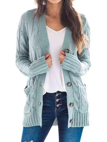 Husband and Wife night Dating Cable-Knit Buttoned Cardigan with Pockets