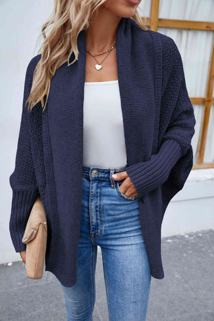 Deep Double Layered Shoulder Feeling Open Front Long Sleeve Cardigan