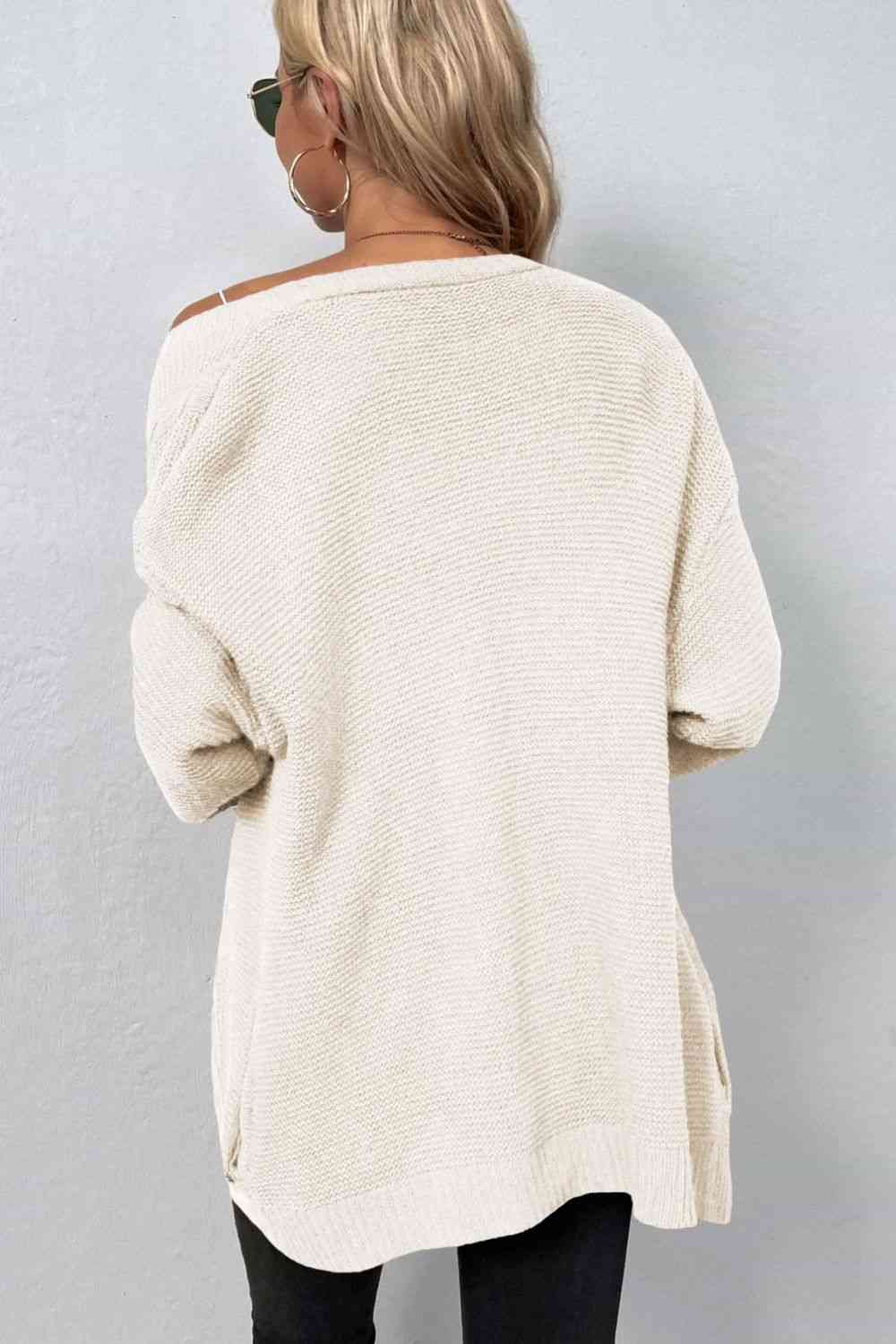 Creamy Basic Cable-Knit Open Front Cardigan with Pockets