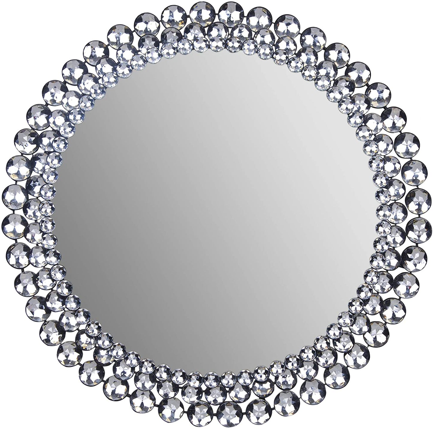 Crystal Silver Round Jeweled Mirror, 24"