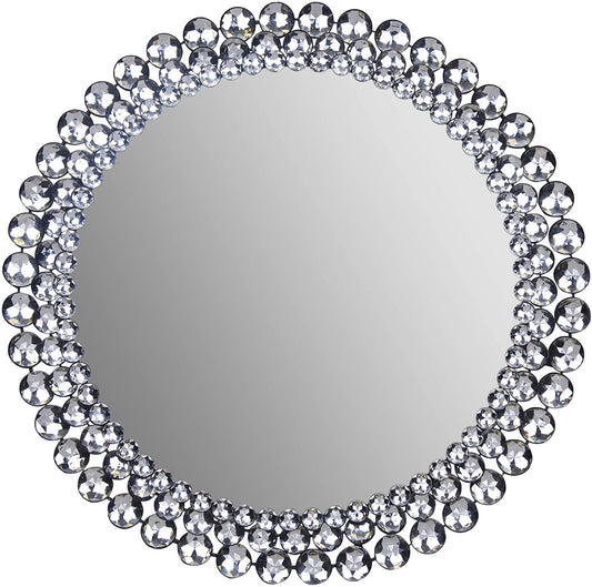 Crystal Silver Round Jeweled Mirror, 24"