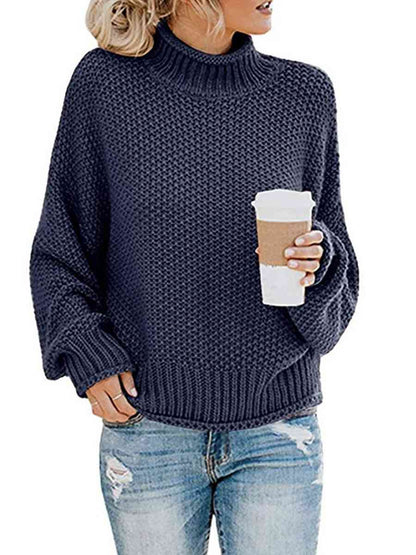 Turtleneck Friend's Coffee Dropped Shoulder Sweater