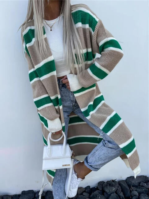 Bold Striped Horizon Open Front Longline Cardigan